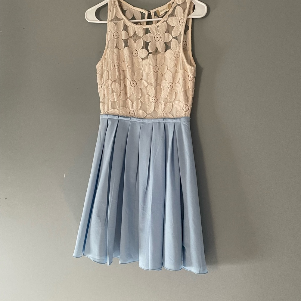 Dress with lace top and blue skirt